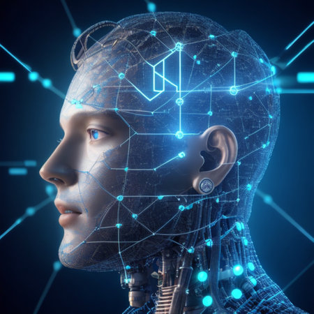 Ai artificial intelligence and data science, technology, machine learning, 3d rendering digital of human, head connection network, innovationの写真素材