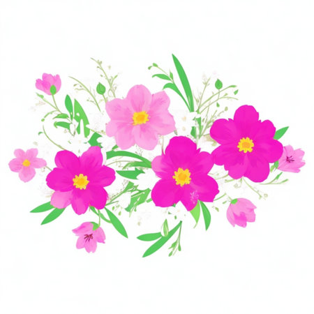 floral background with beautiful flowers and leaves, design element for greeting cardの写真素材