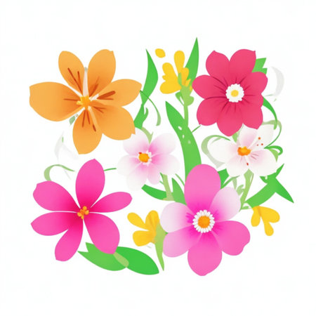Floral background with pink, orange and yellow flowers. Vector illustration.の写真素材