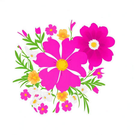 floral background with beautiful flowers and leaves, design element for greeting cardの写真素材
