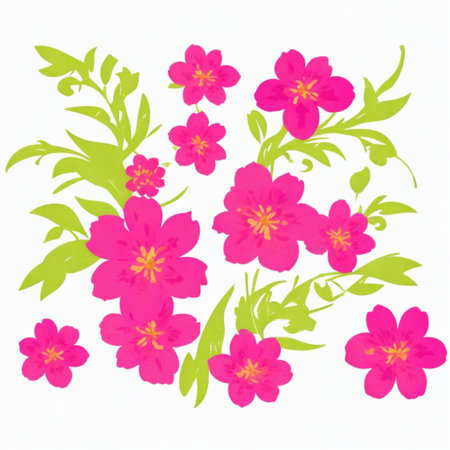 floral pattern, pink flowers on a white background, vector illustrationの写真素材