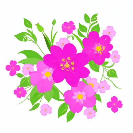 floral background with beautiful flowers and leaves, design element for greeting cardの写真素材