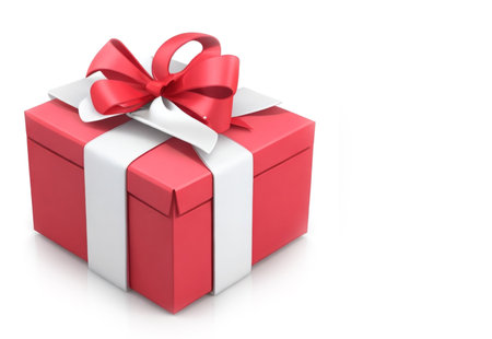 3d gift box on isolated white background with copy space for textの写真素材