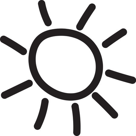 Sun icon black line drawing or doodle logo sunlight symbol weather element vector illustrationのイラスト素材