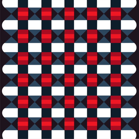 Seamless geometric pattern with red, white and black squares.