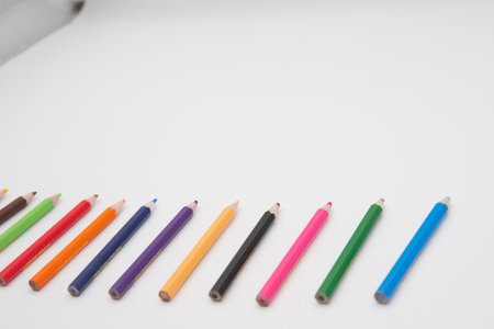 Colored pencils isolated on a white background. Studio shot.の写真素材