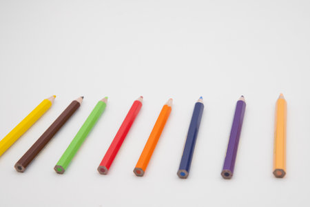 Colored pencils isolated on a white background. Studio shot.の写真素材