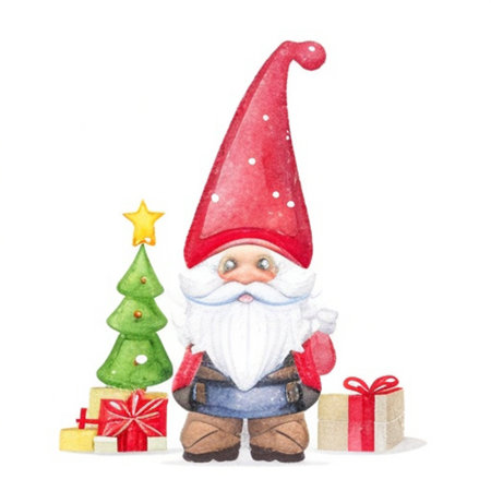 Watercolor Santa Claus with Christmas tree and gifts. Isolated on white background.の素材