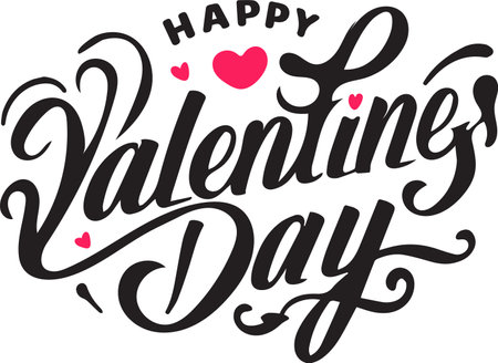 Happy Valentine's Day beautiful handwritten lettering. Black typography line text with isolated on white background.のイラスト素材