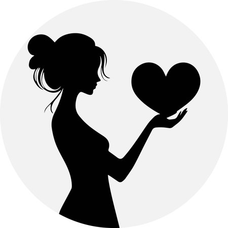Single silhouette of women hands holding heart shape. Symbol of Love on valentine's day vector illustrationのイラスト素材