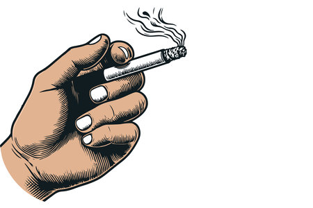sketch hand holding cigarette with black line vector illustration on isolated in white backgroundのイラスト素材