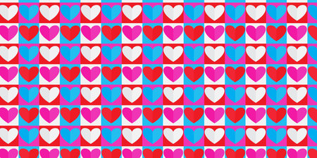 Paper cut heart shape seamless pattern on white background Vector illustration for Valentine's day...