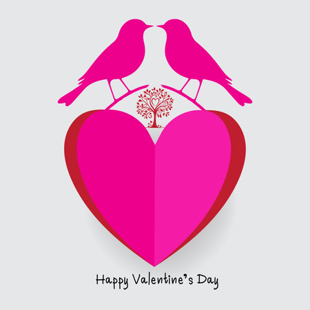 Paper cut heart shape with bird in heart to greeting card party Vector illustration for Valentine's day designのイラスト素材