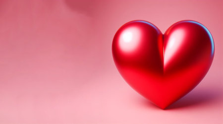 single big pink shiny heart. Bright beautiful 3D heart shape on romantic Valentines Day with copy space for textの素材