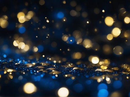 abstract bokeh lights background. gold and blue. de focusedの素材