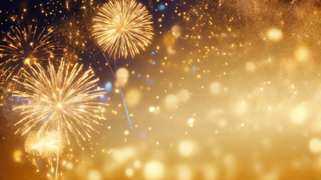 Fireworks and bokeh on abstract background to celebration of holiday place for textの素材