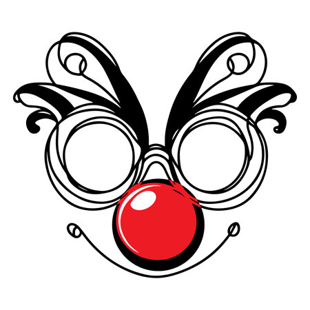 Continuous Line Drawing of Carnival goggles with a red nose day. Design element for logo or emblem . Hand Drawn Symbol Vector Illustrationのイラスト素材