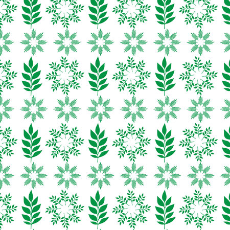 hand draw floral seamless pattern of green leaves Spring Blossom Vector Design on a white backgroundのイラスト素材