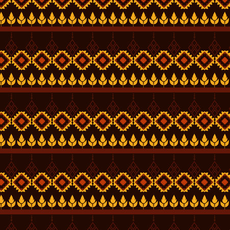 Tribal traditional fabric batik ethnic of ikat floral seamless pattern of leaves Spring geometric repeating Vector Design on a white background, Curtain, carpet, wallpaper, clothing, wrapping, Batik, vectorのイラスト素材