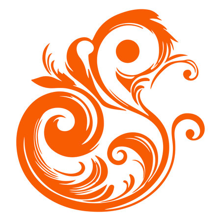 elegant swirls damask with floral hand draw orange line style element illustration on white backgroundのイラスト素材