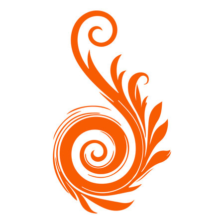elegant swirls damask with floral hand draw orange line style element illustration on white backgroundのイラスト素材