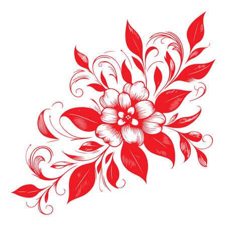 hand draw of beautiful floral ornament red leaves. Contour Flower leaf. Floral Design Element vectorのイラスト素材