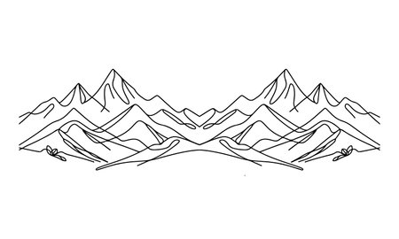 drawing mountain with forest pine trees landscape black line Sketch art Hand drawn linear style vector illustrationのイラスト素材