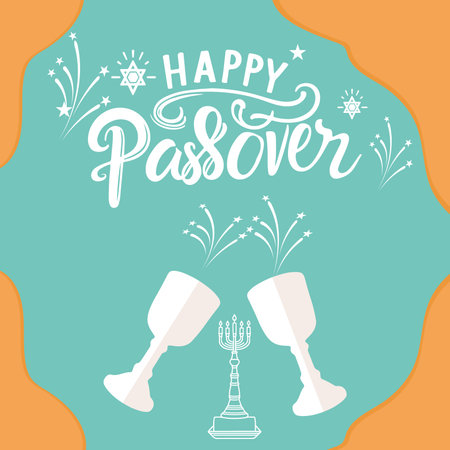 happy Passover text post banner. hand drawing lettering square template background Vector...