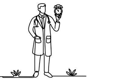 Continuous one black line art hand drawing doctors. National doctor day concept vector illustration on white background with copy spaceのイラスト素材