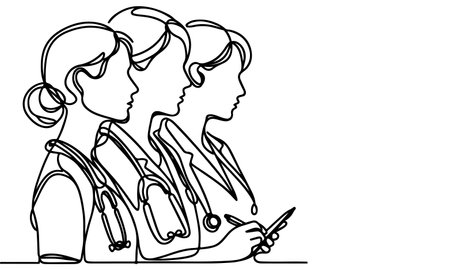 Continuous one black line art hand drawing doctors. National doctor day concept vector illustration on white background with copy spaceのイラスト素材
