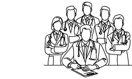 Continuous one black line art hand drawing doctors. National doctor day concept vector illustration on white background with copy spaceのイラスト素材