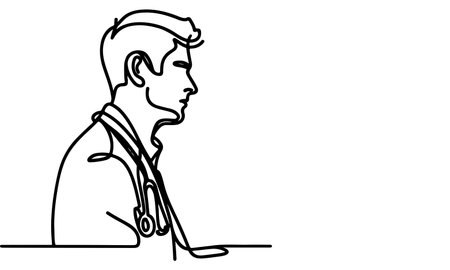 Continuous one black line art hand drawing doctors. National doctor day concept vector illustration on white background with copy spaceのイラスト素材