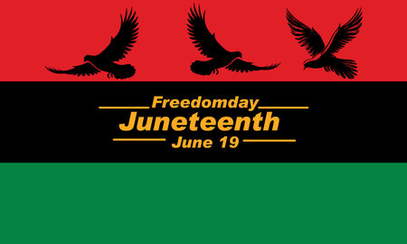 Juneteenth freedomday with dove flight silhouette, African Flag vector illustration on white backgroundのイラスト素材