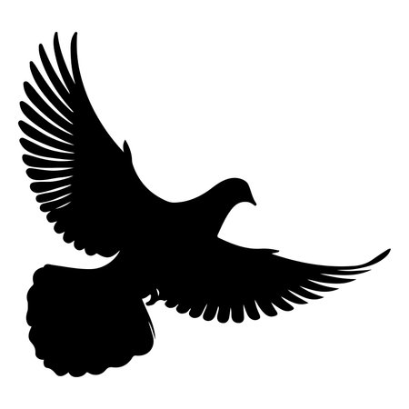 dove or pigeon flight silhouette vector illustration on white backgroundのイラスト素材
