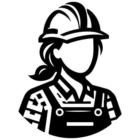 Simple worker woman cartoon with tool, builder Construction Logo Monochrome icon black silhouette design Style Vector illustration International Labor Day conceptのイラスト素材