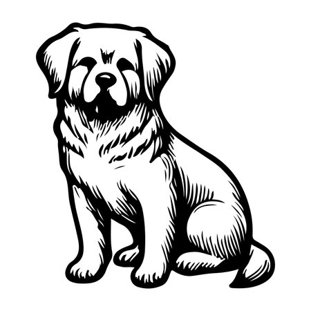 hand draw line art cute puppy dog doodle, continuous single clean drawing line dog cartoon style coloring book page for kid vector illustration on white backgroundのイラスト素材