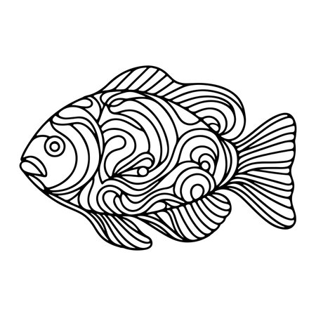 continuous single hand draw line art of fish outline doodle icon cartoon style coloring book page for kid vector illustration on white backgroundのイラスト素材