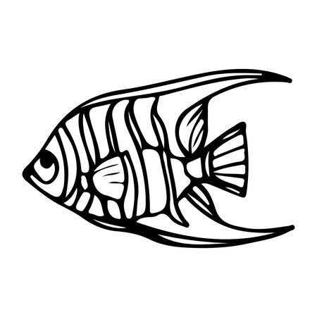 continuous single hand draw line art of fish outline doodle icon cartoon style coloring book page for kid vector illustration on white backgroundのイラスト素材
