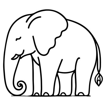 continuous single hand drawing black line art of elephant outline doodle cartoon sketch style vector illustration on white backgroundのイラスト素材