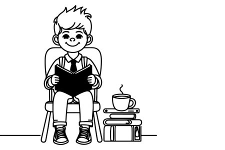 one continuous black line drawing young school boy back to school concept outline doodle vector illustration on white backgroundのイラスト素材