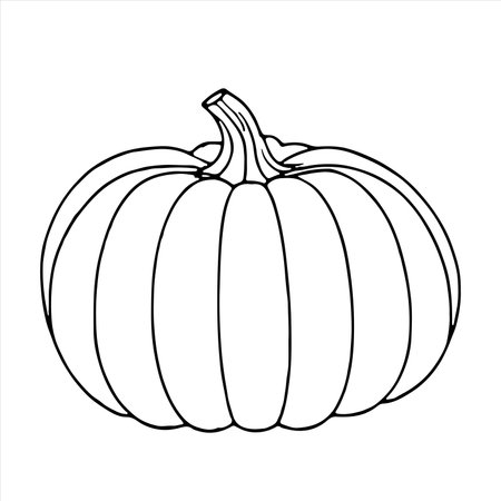 Continuous one black line drawing of pumpkin Halloween autumn harvest outline sketch doodle for coloring vector on white backgroundのイラスト素材