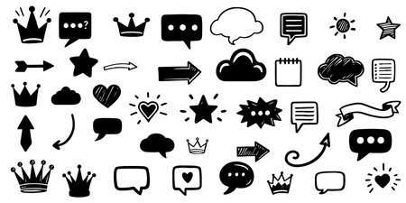 Hand drawn design elements set to decorative black line icon outline doodle vector illustrationのイラスト素材