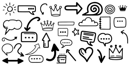 Hand drawn design elements set to decorative black line icon outline doodle vector illustrationのイラスト素材
