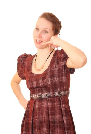The Girl on white background shows the gestures.の写真素材