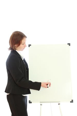 The woman wrote on a white board.の写真素材