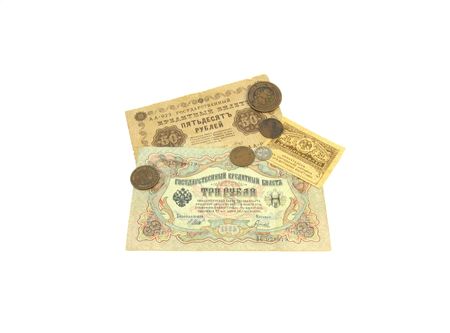 The Old russian money, on white background.の写真素材