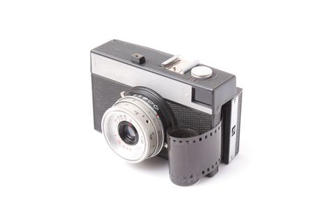 An old film camera on white background.の写真素材