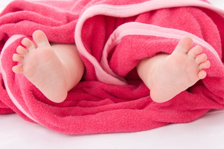 Legs baby in a towel.の写真素材