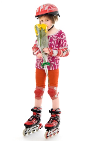 A girl on roller skates.の写真素材