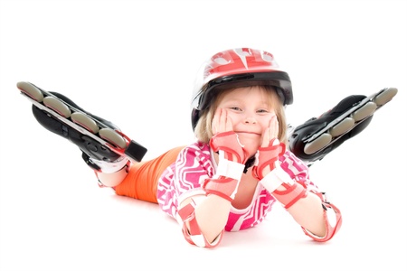 A girl on roller skates.の写真素材